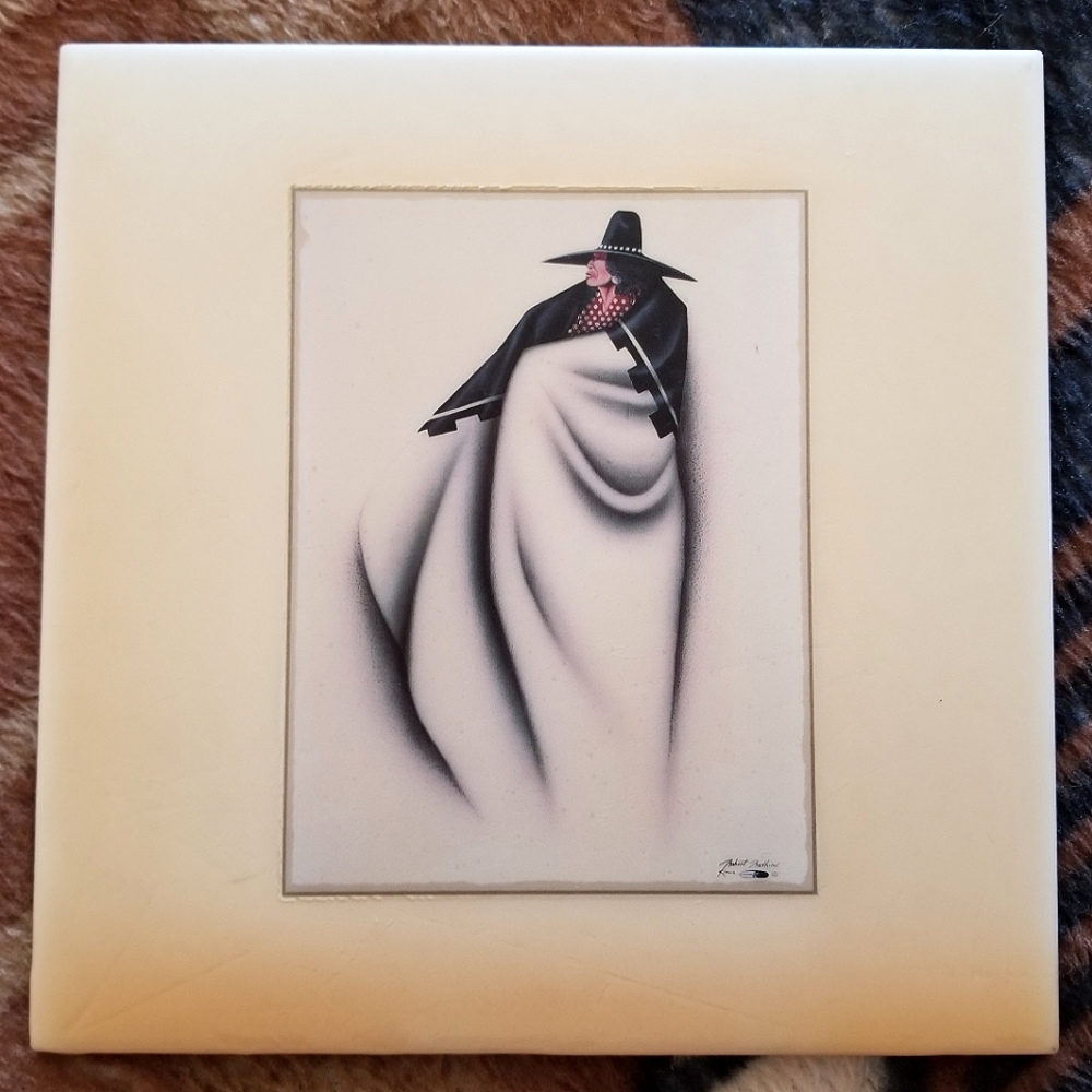 VTG Robert RedBird Art Decorative Ceramic Tile Native American "The Chanter"